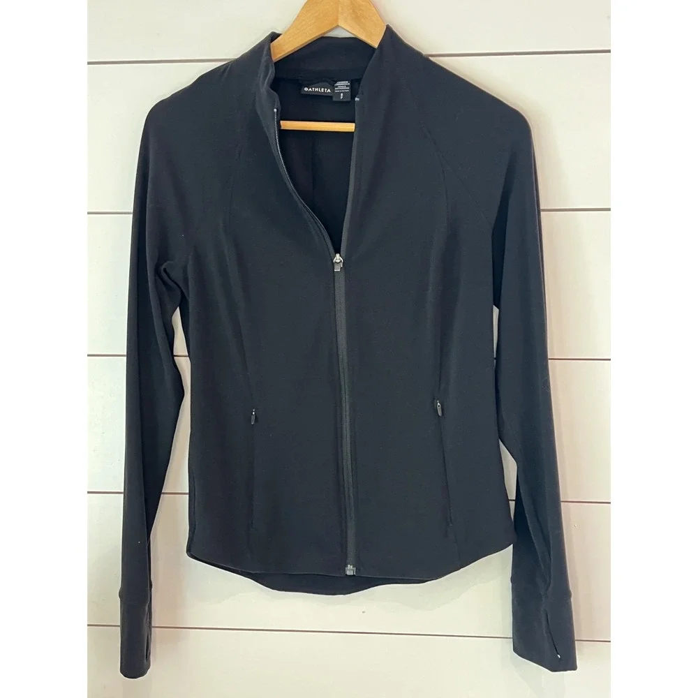 Athleta Salutation Jacket Black Full Zip Yoga Training Mock Neck Small active